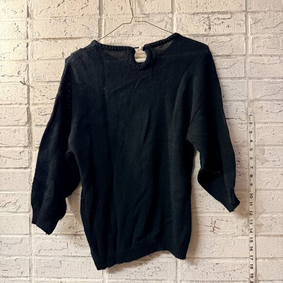 Vintage Black Embellished Statement Sweater – Pearl Beads + Satin Appliqué - Picture 5 of 8